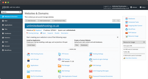 Plesk Obsidian Hosting Control Panel